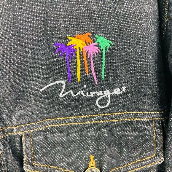 Mirage oversized dark Denim cotton embroidered colorful palm trees Jacket SZ L - Picture 5 of 14